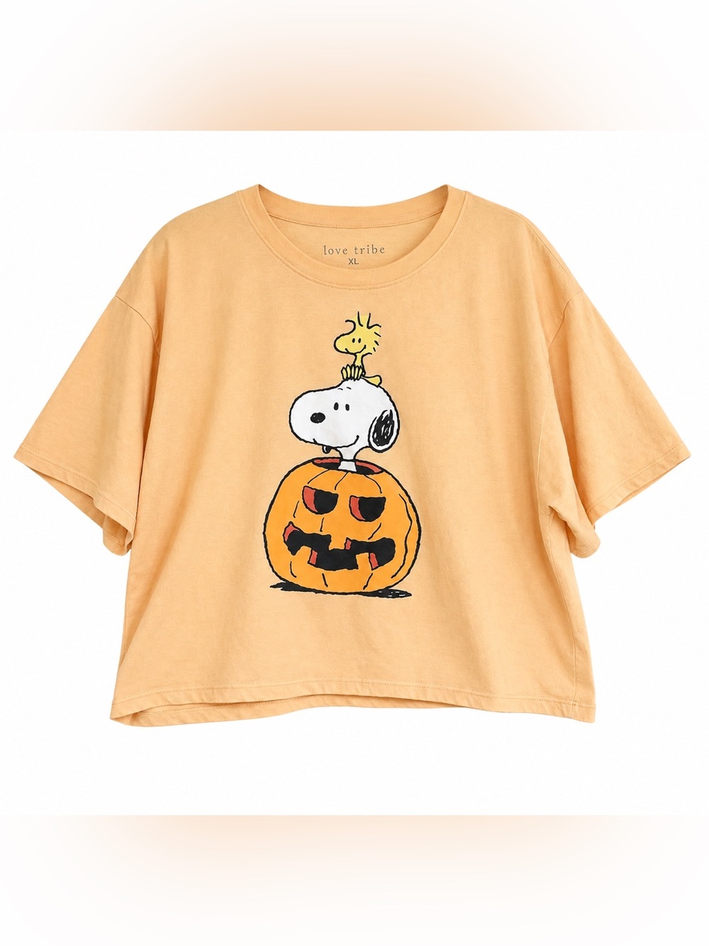 Love Tribe Peach Snoopy Pumpkin Graphic Crop Tee